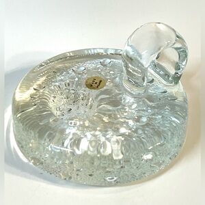 VTG Svend Jensen Clear Glass Textured Candlestick Holder Bubbles MCM Finger Loop